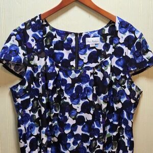 Olivia Matthews Dress Womens 22W Blue Floral Short Sleeve Scoop Neck Shift